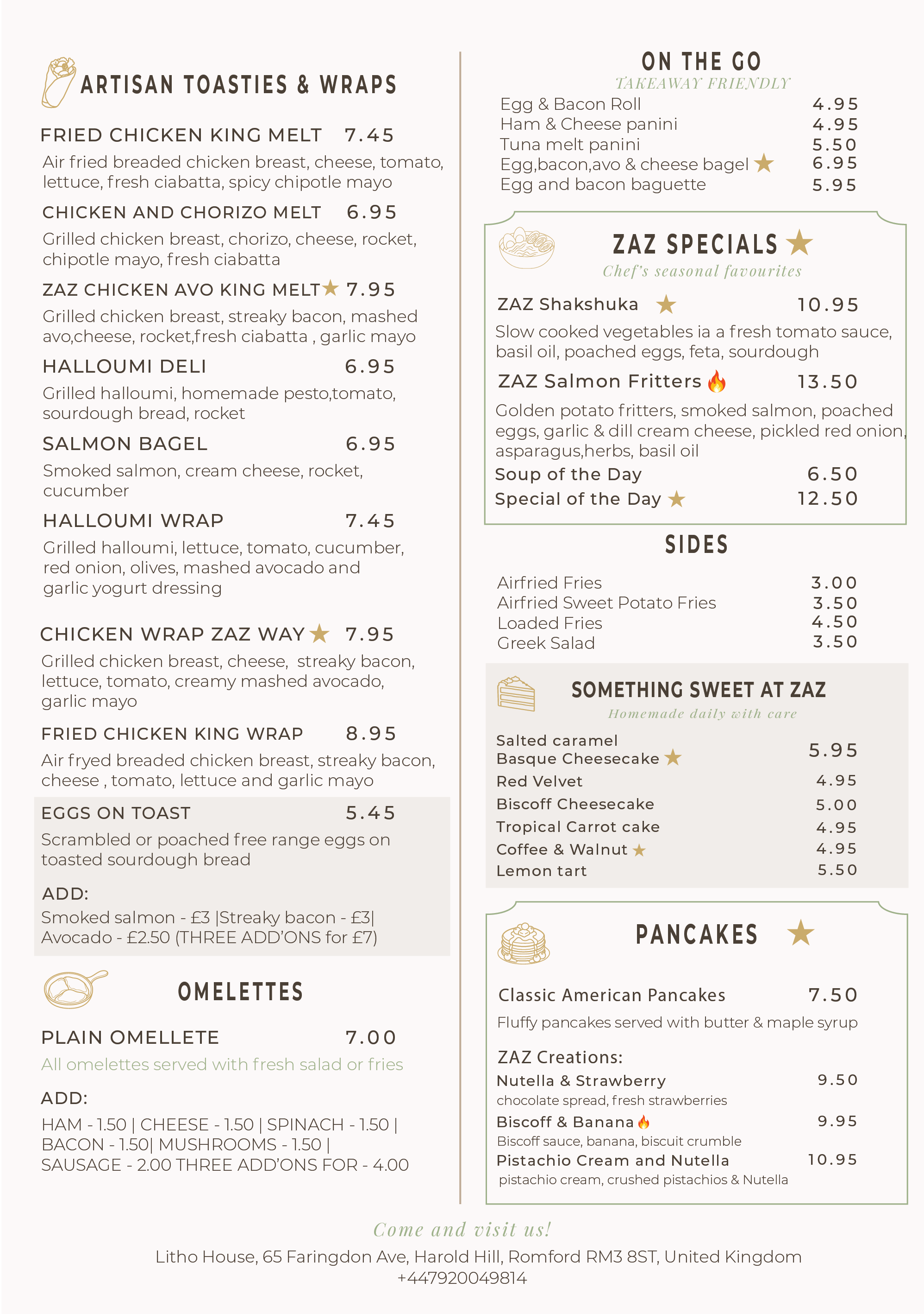 ZAZ Cafe menu page 2