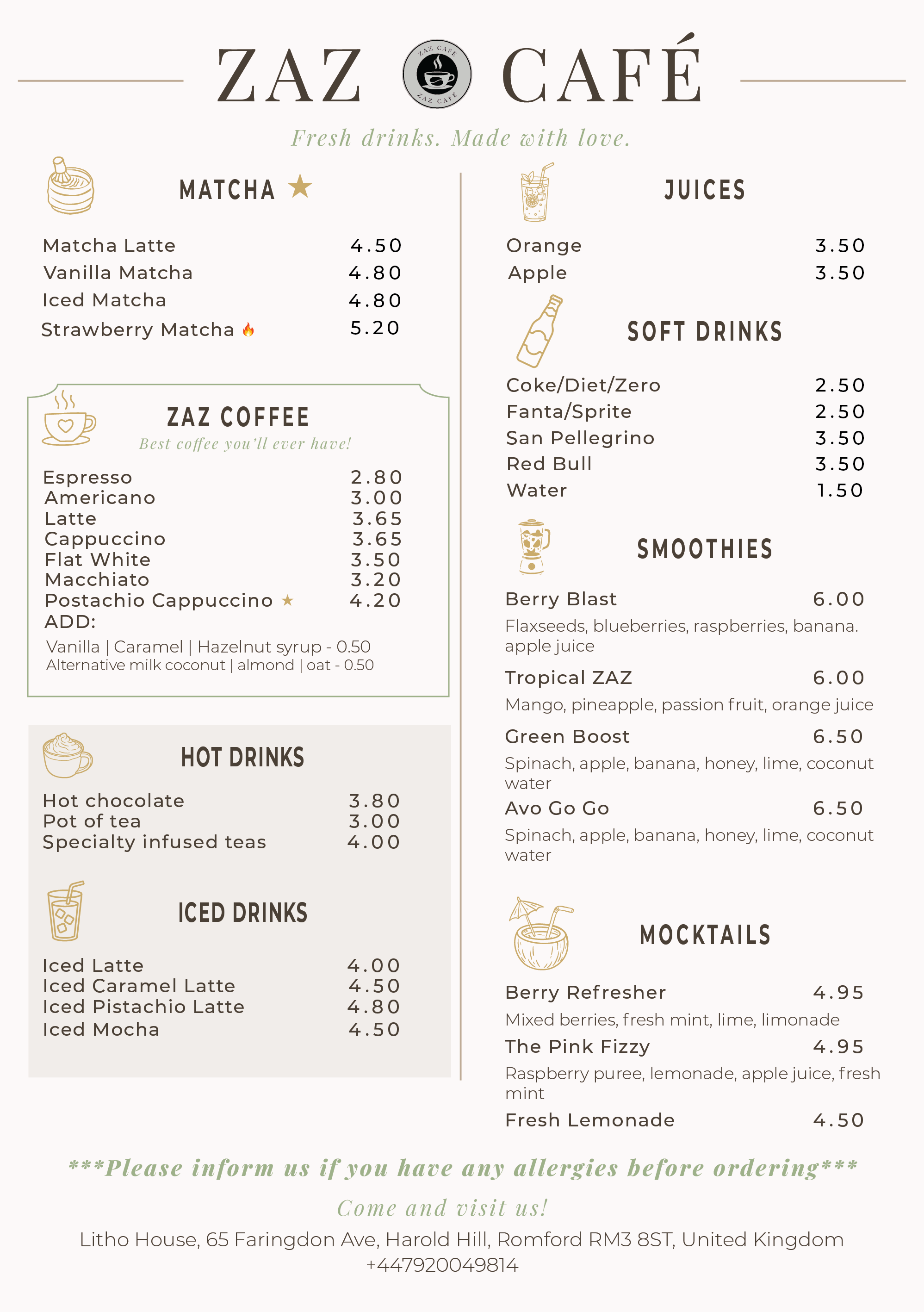 ZAZ Cafe menu page 3