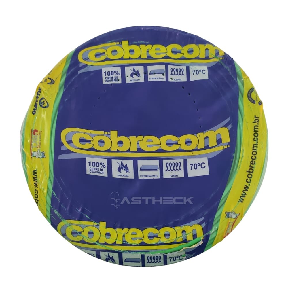 Rolo de cabo elétrico flexível Cobrecom, indicado para instalações elétricas seguras.