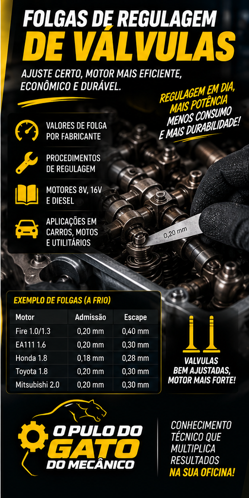 Folgas de regulagem de válvulas