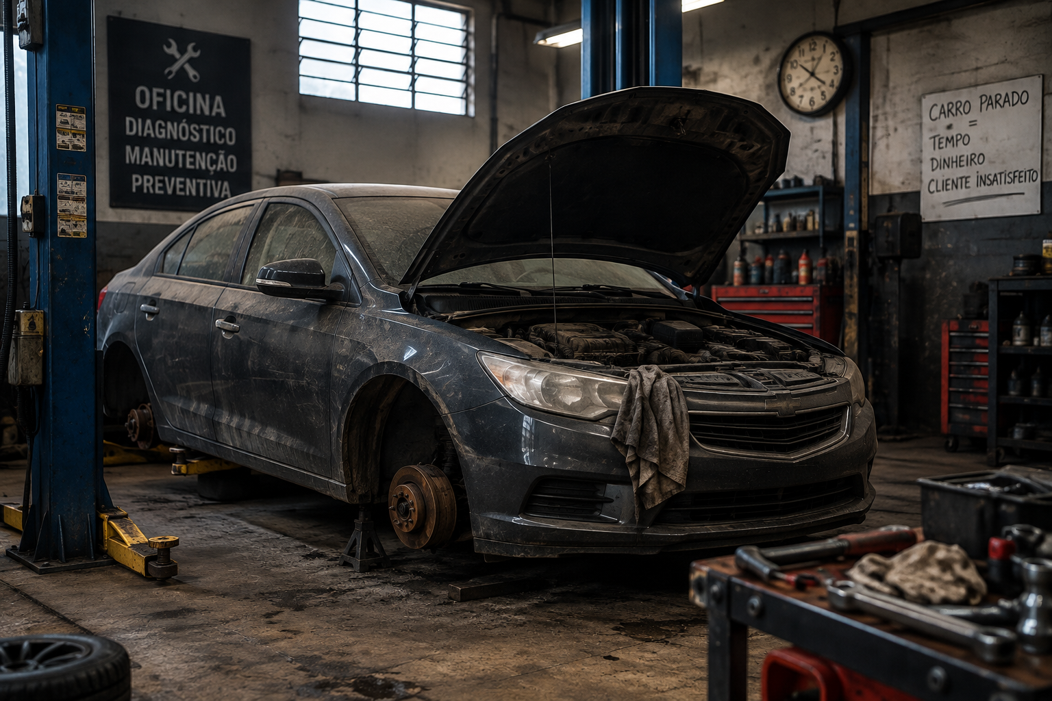 Oficina com carro parado
